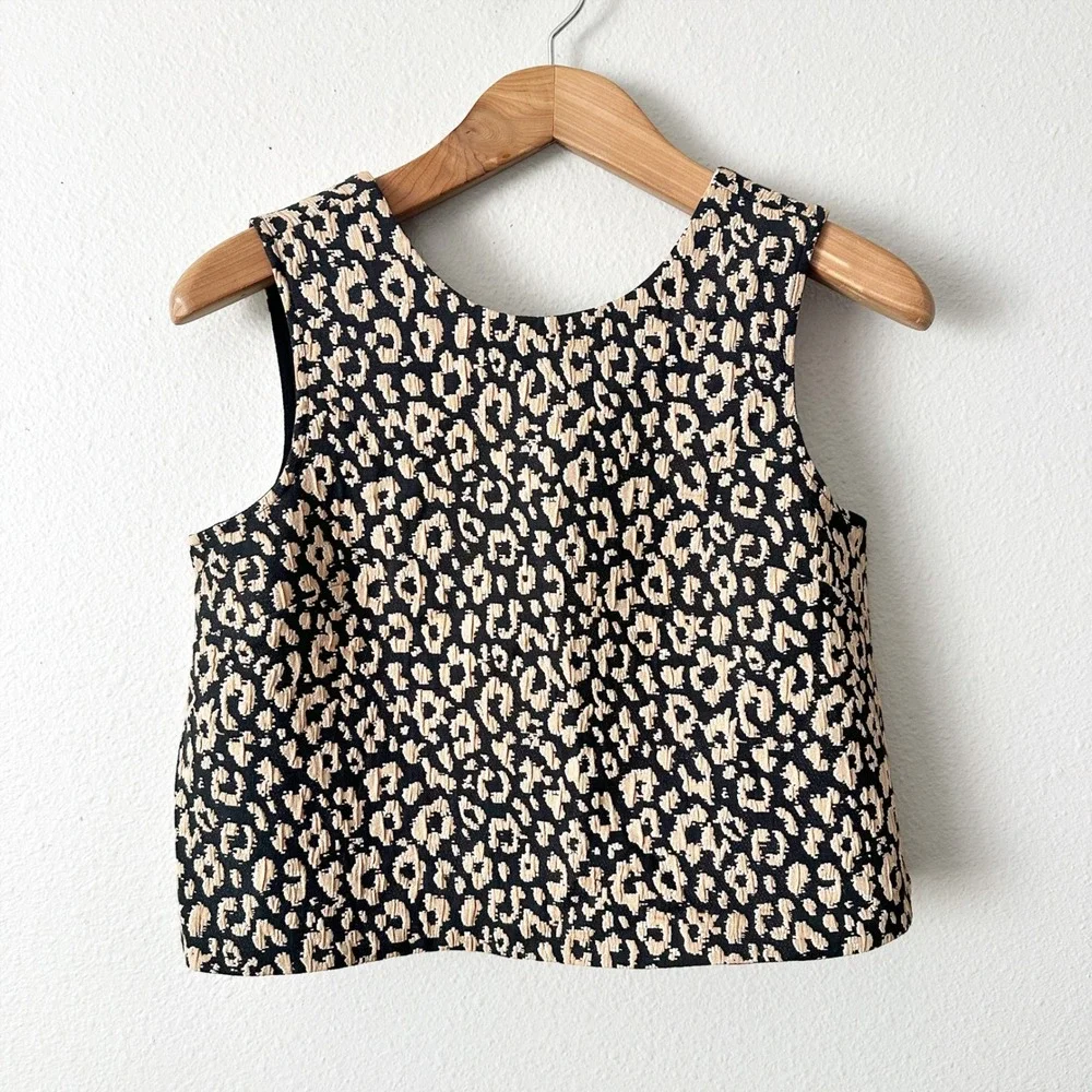 Maeve Brocade Leopard Print Wide Leg Pants & Crop Top Vest Set Women Size 2 - Picture 11 of 16